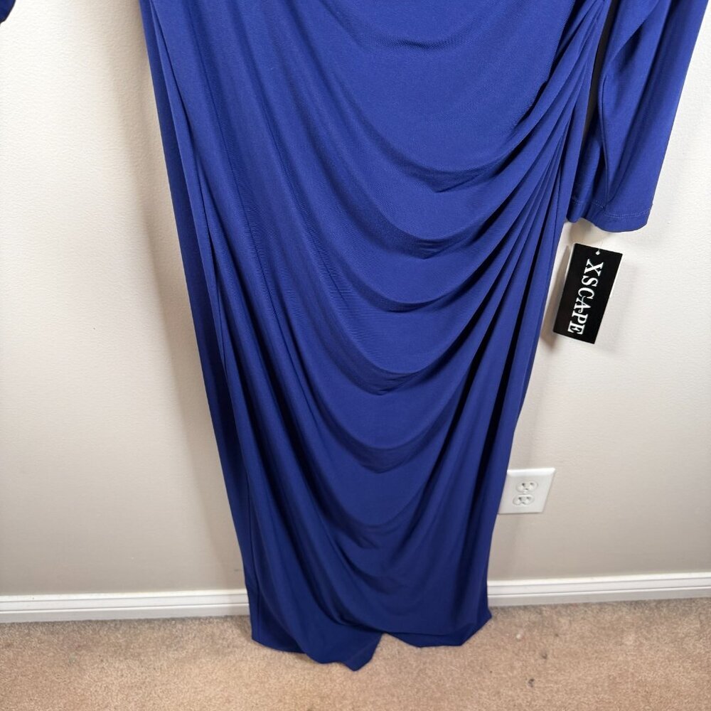 Xscape Formal Dress Gown Size 18W Blue Draped Off the Shoulder Wedding Event - Picture 8 of 12